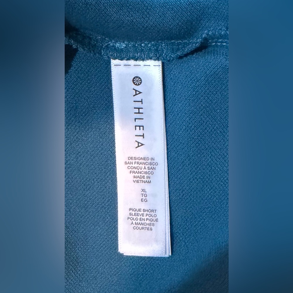 NWT Athleta Classic Pique Short Sleeves Polo Shirt Top w. Buttons - Teal - Sz XL - Picture 10 of 11